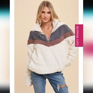 Hem & Thread Teddy Chevron Pullover Jacket
